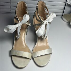 White Heels with Bow and Ankle Strap